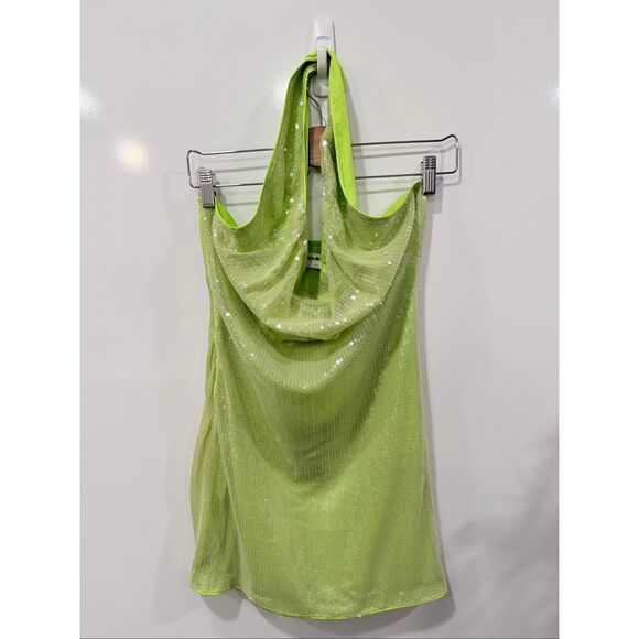 Missguided Dresses & Skirts - Missguided Lime Sequin Halter Mini Dress M